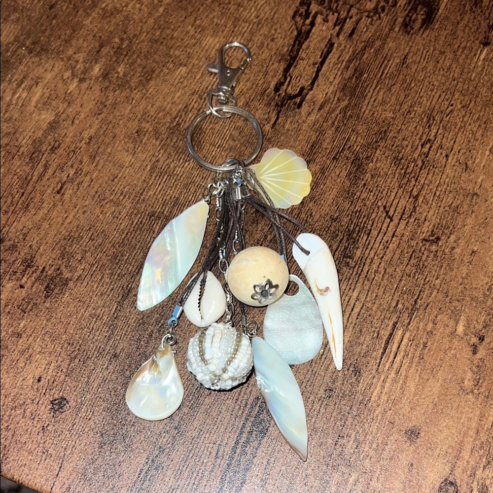 Shell and Bead Keychain with Silver Accents